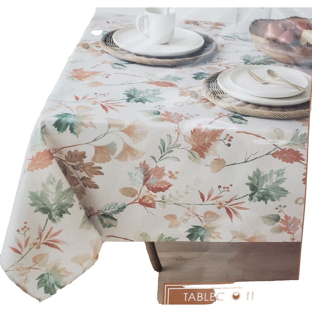 Printed Linen Tablecloth 60"x84"Oblong(6-8 ppl) FALL LEAVES,WHISPERING AUTUMN,BM